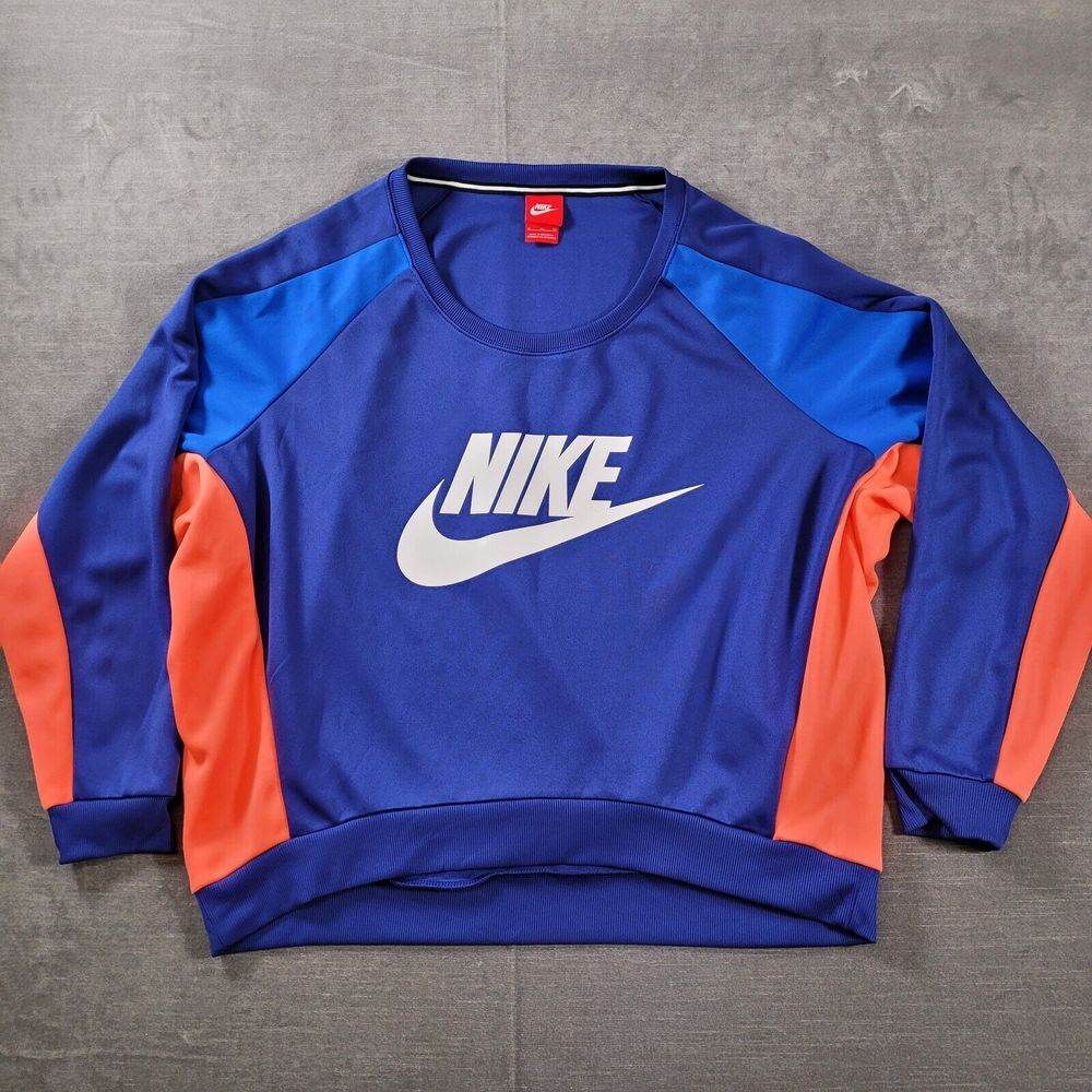 Nike Vintage 90s Sweater Womens Medium Blue Pink Center Swoosh Pullover Crewneck